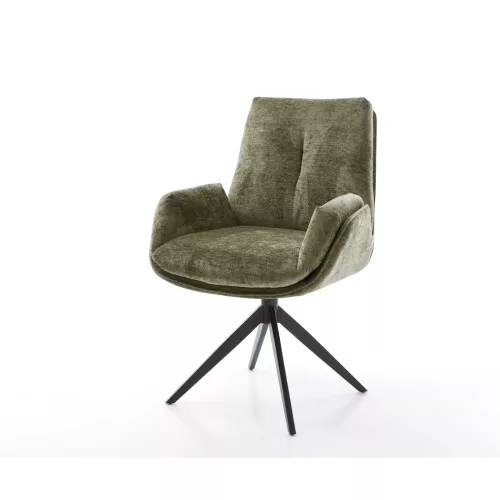 DELIFE Drehstuhl Clea-Flex Chenille Olive Kreuzgestell breit Schwarz 360° drehbar Wippfunktion, Esszimmerstühle