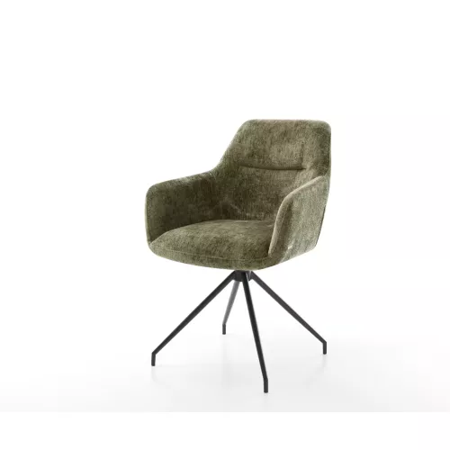 DELIFE Drehstuhl Pejo-Flex Chenille Olive Kreuzgestell konisch Schwarz 180° drehbar Taschenfederkern, Esszimmerstühle
