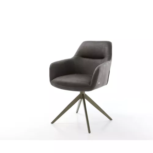 DELIFE Drehstuhl Pejo-Flex Mikrofaser Anthrazit Vintage Kreuzgestell breit Effektfinish Titan 360° drehbar Taschenfederkern, Esszimmerstühle