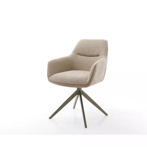 DELIFE Drehstuhl Pejo-Flex Materialmix Schlamm Kreuzgestell breit Effektfinish Titan 360° drehbar Taschenfederkern, Esszimmerstühle