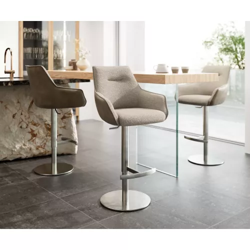 DELIFE Barstuhl Alja-Flex Materialmix Mikrofaser Schlamm / Bouclé Schlamm Drehfußhöhenverstellbar Edelstahl drehbar Taschenfederkern, Barstühle