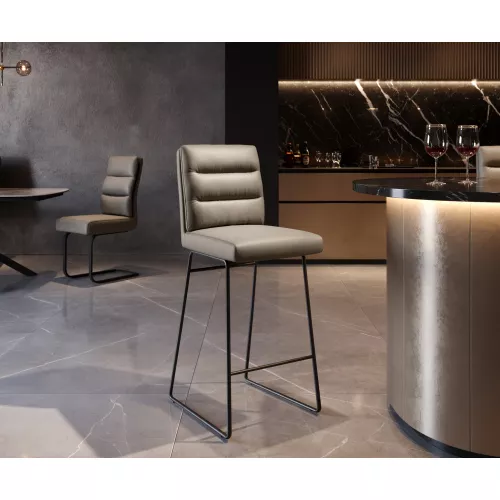 DELIFE Barstuhl Pela-Flex Echt-Leder Schlamm Kufengestell Metall Schwarz, Barstühle