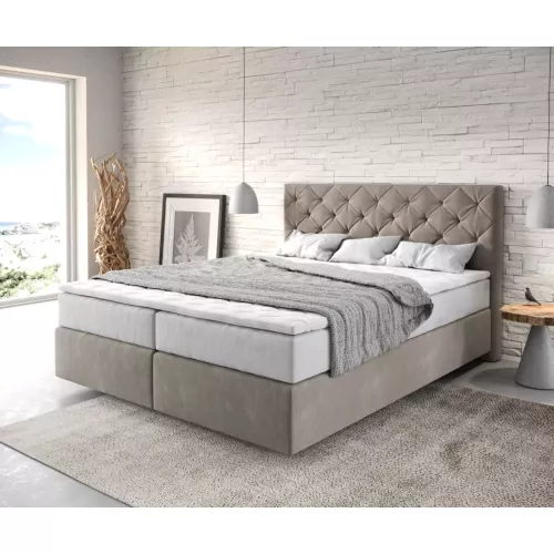 DELIFE Boxspringbett Dream-Great 160x200 cm Mikrofaser Beige mit TFK Matratze und Visco Topper, Boxspringbetten