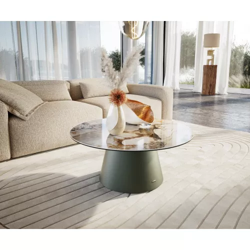 DELIFE Couchtisch Edge Rund 90x90 cm Keramik Patagonia Poliert Borna Effektfinish Titan, Couchtische