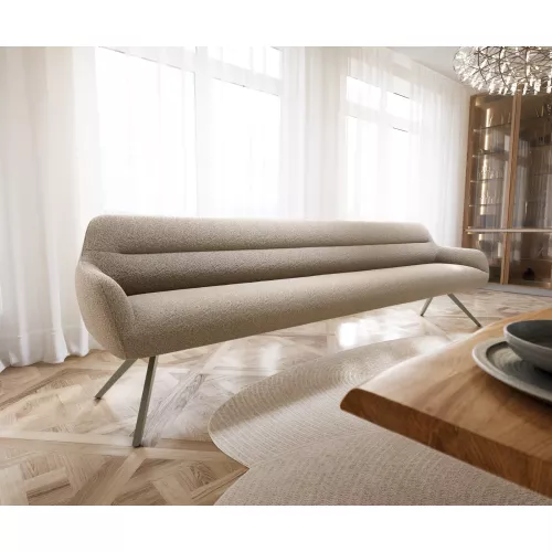 DELIFE Esszimmerbank Taya-Flex 300 cm Bouclé Schlamm Kreuzgestell kantig Effektfinish Titan Taschenfederkern, Bänke