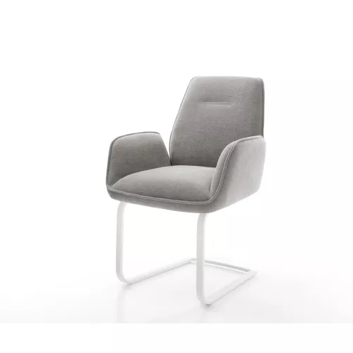 DELIFE Freischwinger Zoa-Flex Strukturstoff Soft Grau Freischwinger flach Weiß Taschenfederkern, Esszimmerstühle