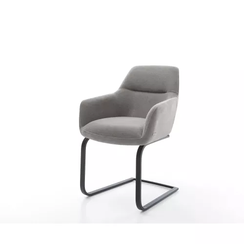 DELIFE Freischwinger Pejo-Flex Strukturstoff Soft Grau Freischwinger flach Schwarz Taschenfederkern, Esszimmerstühle