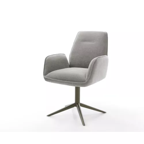 DELIFE Drehstuhl Zoa-Flex Strukturstoff Soft Grau Fußkreuz Effektfinish Titan 360° drehbar Wippfunktion Taschenfederkern, Esszimmerstühle