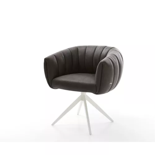 DELIFE Drehstuhl Jada-Flex Mikrofaser Anthrazit Vintage Kreuzgestell breit Weiß 360° drehbar Wippfunktion Taschenfederkern, Esszimmerstühle