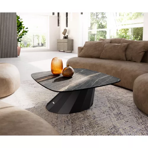 DELIFE Couchtisch Edge Boot 90x90 cm Keramik Laminam® Noir Desir Braun Parabi Metall Schwarz, Couchtische