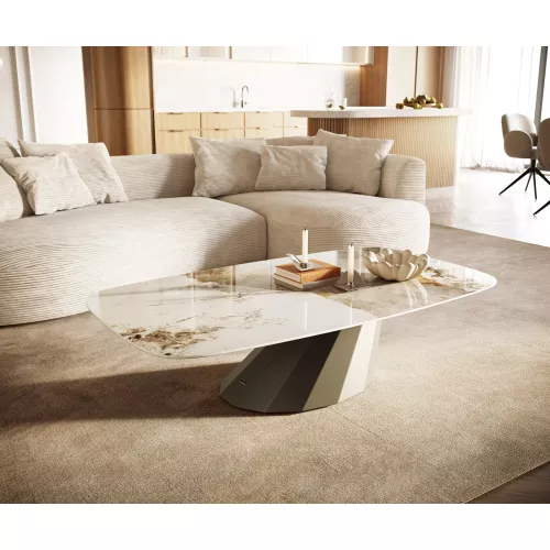 DELIFE Couchtisch Edge Boot 140x80 cm Keramik Minas Melange Parabi Metall Effektfinish Titan, Couchtische