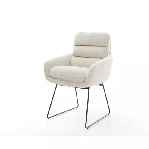 DELIFE Esszimmerstuhl Abelia-Flex mit Armlehnen Teddystoff Beige Kufengestell Schwarz, Esszimmerstühle