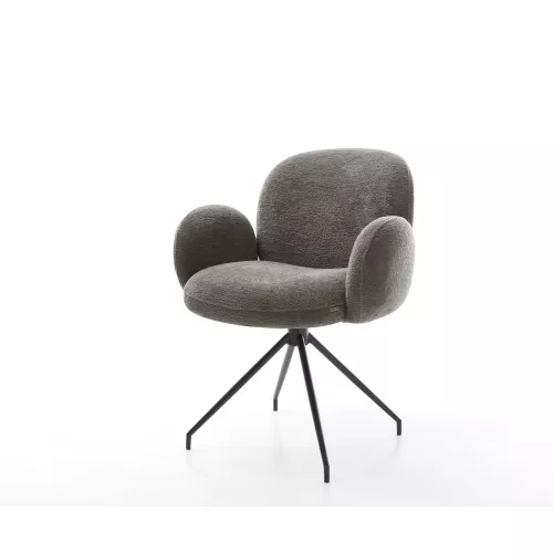 DELIFE Esszimmerstuhl Nube-Flex mit Armlehnen Bouclé Soft Schlamm Kreuzgestell konisch Schwarz Taschenfederkern, Esszimmerstühle