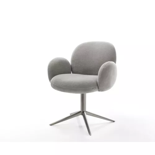 DELIFE Drehstuhl Nube-Flex mit Armlehnen Strukturstoff Soft Grau Fußkreuz Graphit 360° drehbar Wippfunktion Taschenfederkern, Esszimmerstühle