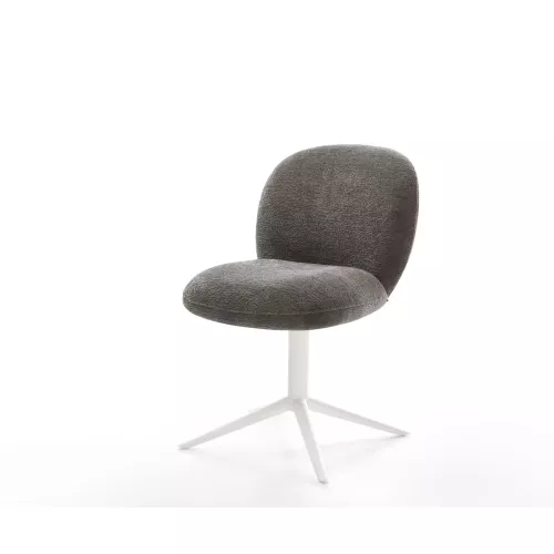 DELIFE Drehstuhl Nube-Flex Bouclé Soft Schlamm Fußkreuz Weiß 360° drehbar Wippfunktion Taschenfederkern, Esszimmerstühle