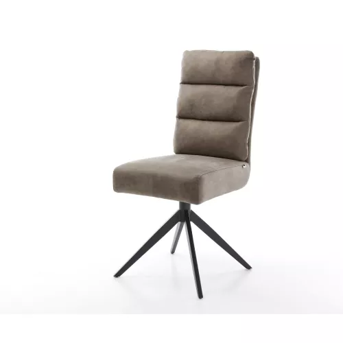 DELIFE Drehstuhl Pela-Flex Mikrofaser Taupe Vintage Kreuzgestell breit Schwarz 360° drehbar Wippfunktion Taschenfederkern, Esszimmerstühle