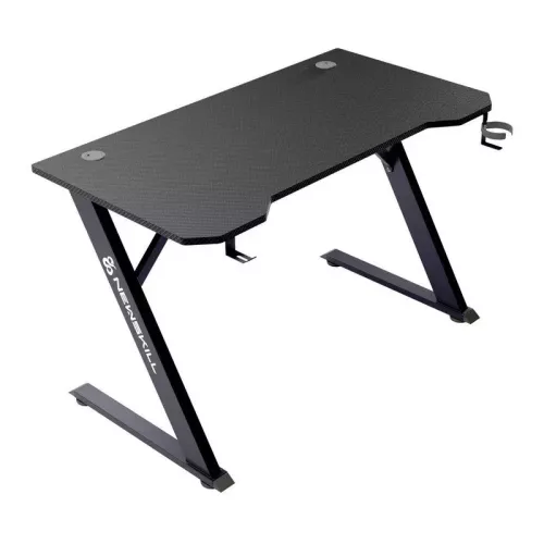 Mesa gaming - Newskill Belenor, Soporta hasta 200 kg, Forma Z reforzada, Portavasos, Cajón cables, Negro
