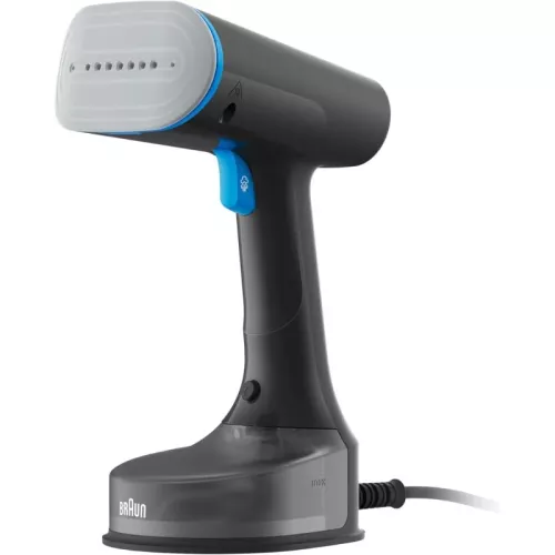 Plancha de vapor vertical - Braun QuickStyle 5 GS5031BL, 1200W, 0.15 l, Vapor 25g/min, Calentamiento rápido, Negro/Azul