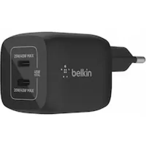 Cargador móvil - Belkin BoostCharge Pro WCH011vfBK, Universal, De pared USB-C® GaN doble con PPS de 45 W, Negro