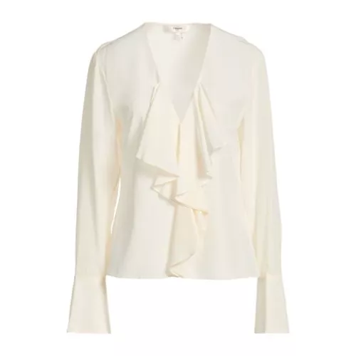 Frame Ruffle Front V-neck Blouse Mujer Hueso Top Seda