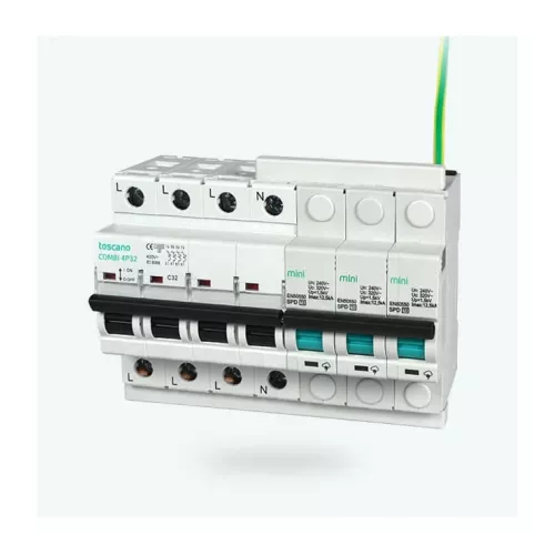 Protector de sobretensión transitoria combi-mini 4p32t15 15ka y permanente 400v ac iga 4x32a 10ka - toscano