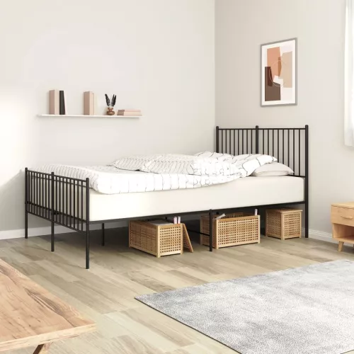Estructura cama sin colchón con estribo metal negro 135x190 cm vidaxl