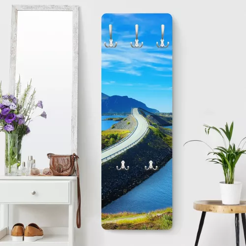 Perchero de pared motivo percha de pared madera perchero recibidor colgador de pared moderno azul paisaje 146 - entrada - 105 x 34 cm