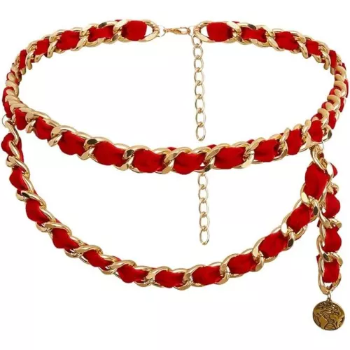 Cinturones de cadena de tela flocada para mujer - Accesorios de moda para vestidos y jeans