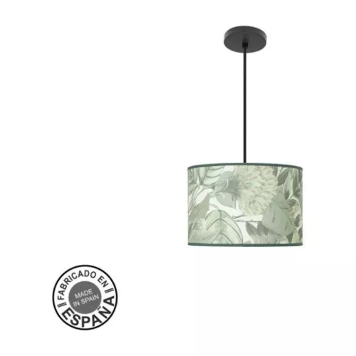 Colgante Moda 1xe27 Negro/hoja Verde Regx30x30cm
