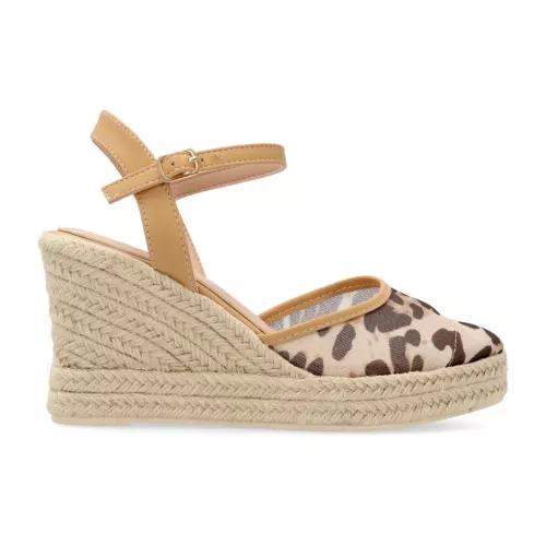ISTERIA Valenciana Sandalias de cuña con print de leopardo