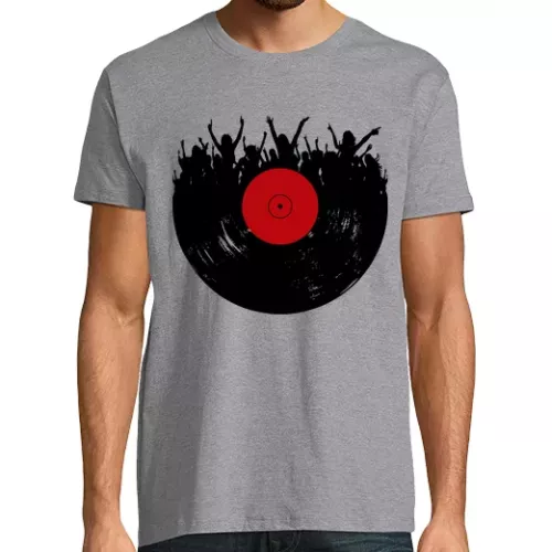 Camiseta Hombre Manga Corta disco de vinilo fiesta música retro