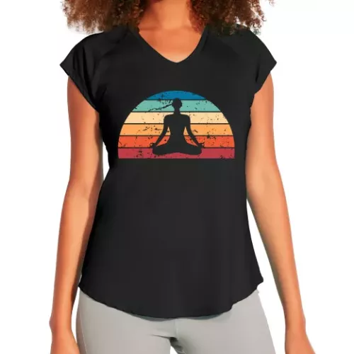 Camiseta Mujer Deportiva retro meditación puesta de sol vintage