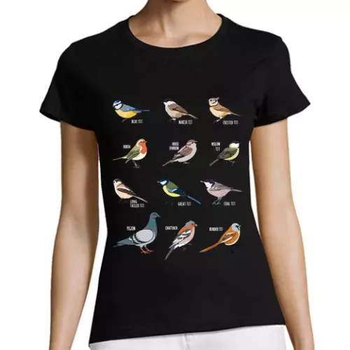 Camiseta Mujer Manga Corta avistamiento de aves robin gorrión