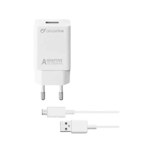 Cargador móvil - CellularLine ACHSMKIT15WMUSBW, USB A, 1 metro, Blanco