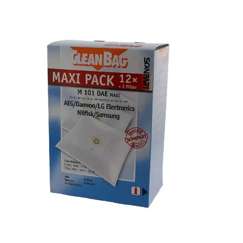 Bolsas de aspirador - Scanpart 2687422101 M 101 Dae 3, Microfibra, paxk 12 + 2 filtros