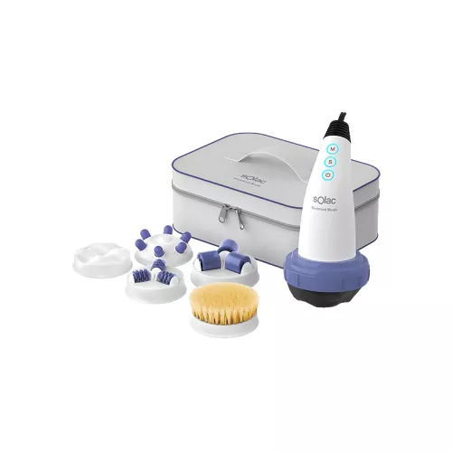 Masajeador Corporal - Solac ME7715 Sculptural Brush, 5 cabezales de tratamiento intercambiables, Función calor y exfoliante, Blanco
