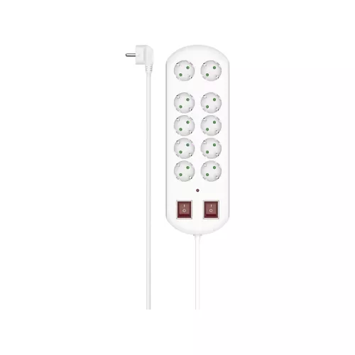 Regleta - Hama 00223163, 10 tomas, 2 m, Protección contra sobretensión, interruptores, Blanco