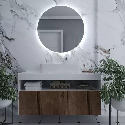 Espejo de baño redondo con luz E2 65 cm