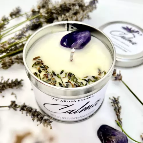 Vela artesanal aromática de soja en lata de ″Calma″ Lavanda Fresca -