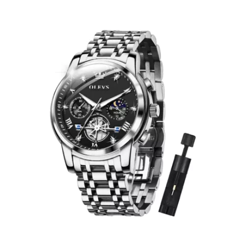 VEANXIN Reloj casual de moda impermeable luminoso con cronógrafo de diamantes para hombre(plata)