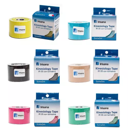 Pack 24 Rollos Vendaje neuromuscular Kinesiology Tape Irisana con Turmalina 5cm X 5m
