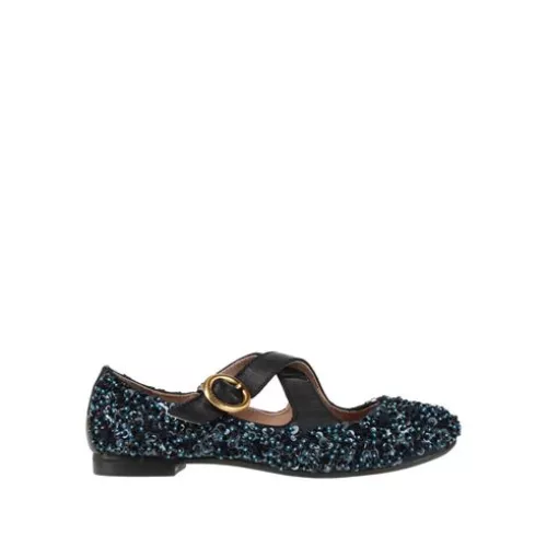 Malìparmi Femme Bleu marine Ballerines Fibres textiles, Cuir