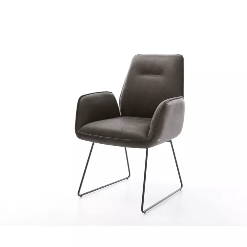 DELIFE Chaise-de-salle-à-manger Zoa-Flex microvelours anthracite vintage pied trapèze noir ressorts ensachés, Chaises de salle à manger
