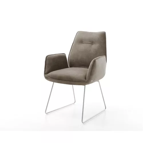 DELIFE Chaise-de-salle-à-manger Zoa-Flex microvelours taupe vintage pied trapèze acier inoxydable brossé ressorts ensachés, Chaises de salle à manger