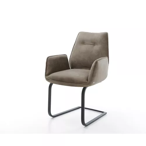 DELIFE Cantilever Zoa-Flex microvelours taupe vintage pied cantilever plat noir ressorts ensachés, Chaises de salle à manger
