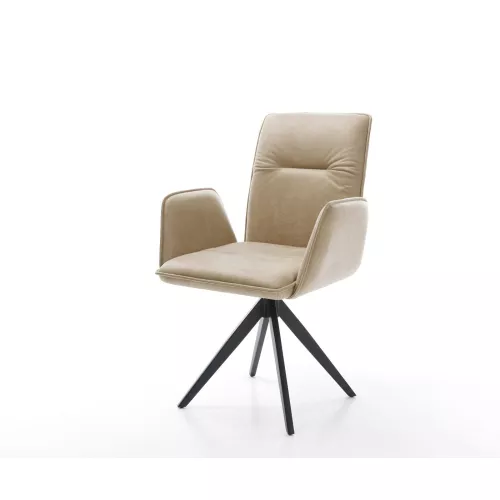 DELIFE Chaise-de-salle-à-manger Vinja-Flex microvelours beige vintage pied croisé angulaire noir, Chaises de salle à manger