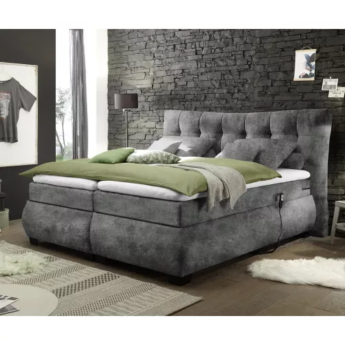 DELIFE Lit-à-sommier-tapissier Darleene 180 x 200 cm en Microvelours gris avec moteur, Lits à sommier tapissier