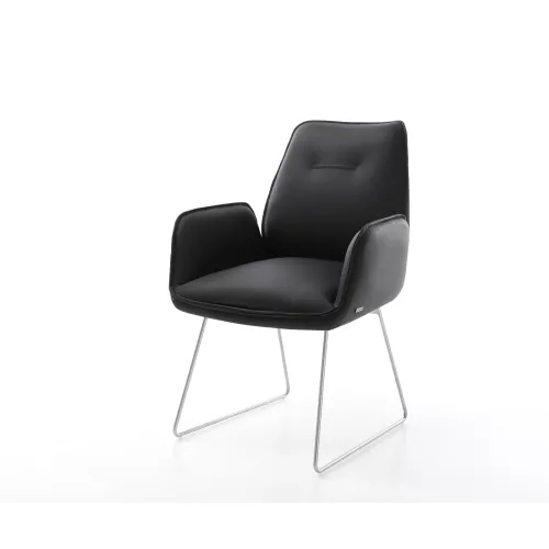 DELIFE Chaise-de-salle-à-manger Zoa-Flex cuir de vache noir pied trapèze acier inoxydable brossé ressorts ensachés, Chaises de salle à manger