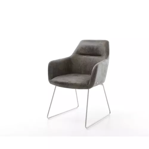 DELIFE Chaise-de-salle-à-manger Pejo-Flex microvelours gris antique pied trapèze acier inoxydable brossé ressorts ensachés, Chaises de salle à manger