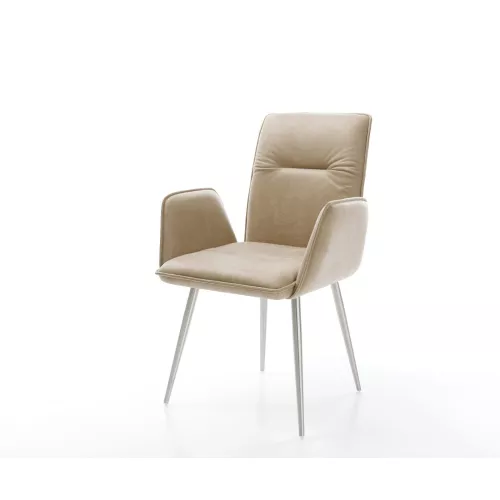 DELIFE Chaise-de-salle-à-manger Vinja-Flex microvelours beige vintage 4 pieds coniques acier inoxydable brossé, Chaises de salle à manger